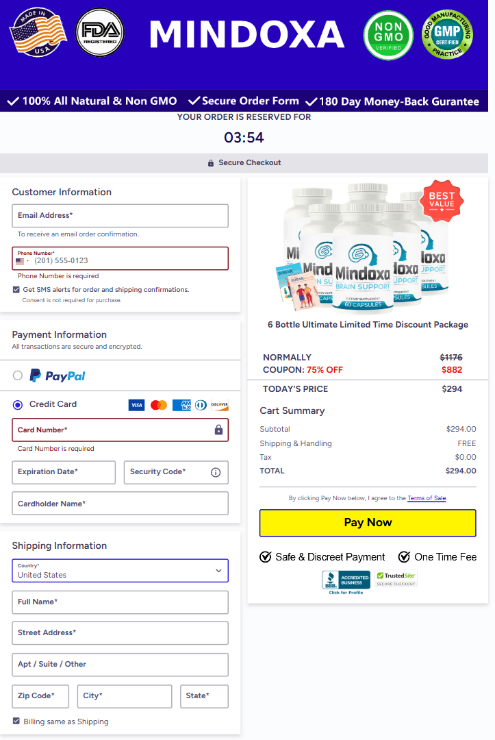 Mindoxa order page